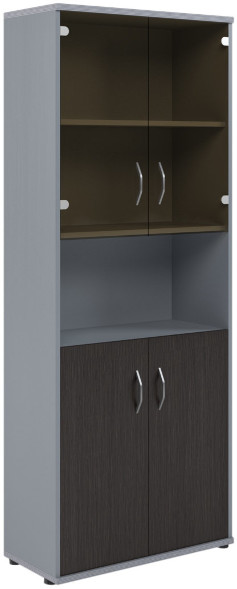 Шкаф комбинированный малыми стеклянными и глухими дверьми СТ-1.4 Венге/Металлик 770*365*1975 в Липецке 